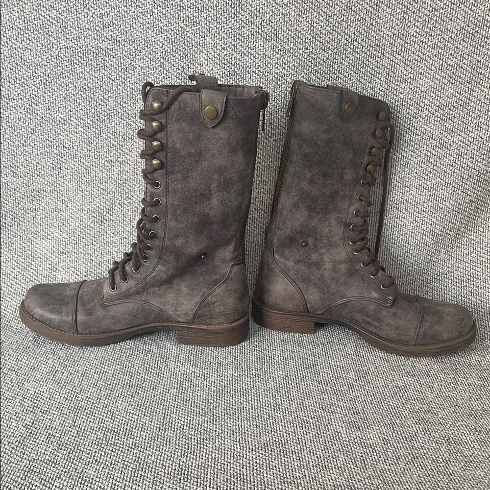 Dollhouse Charcoal Lace-Up Moto Boots - Picture 6 of 16